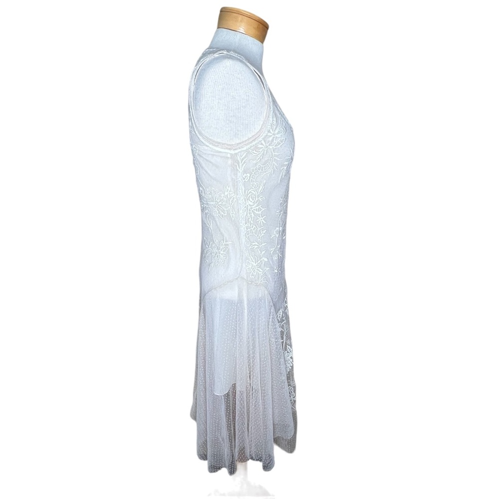 Johnny Was Biya Parchment Sheer Netting Embroidered Dress With Slip Small NWT - Picture 5 of 16